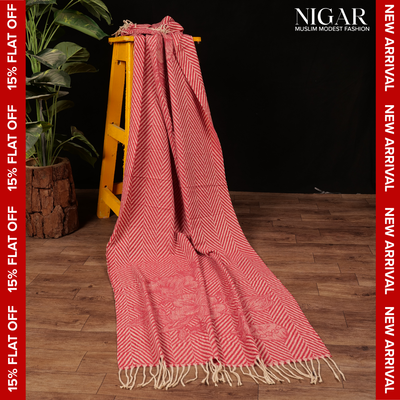 Chevron Blossom Wool Stole - Dark Pink