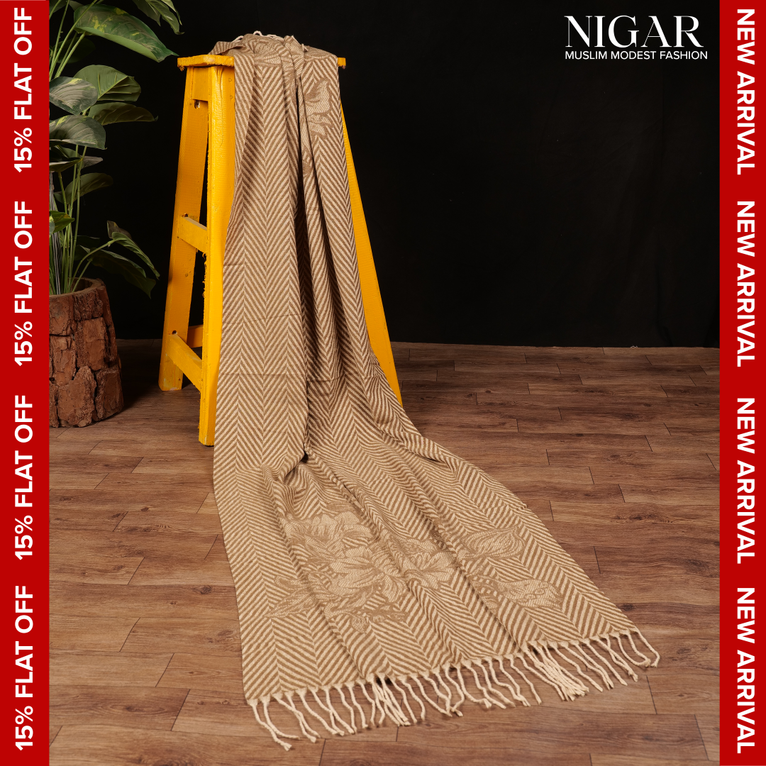 Chevron Blossom Wool Stole - Wooden Brown