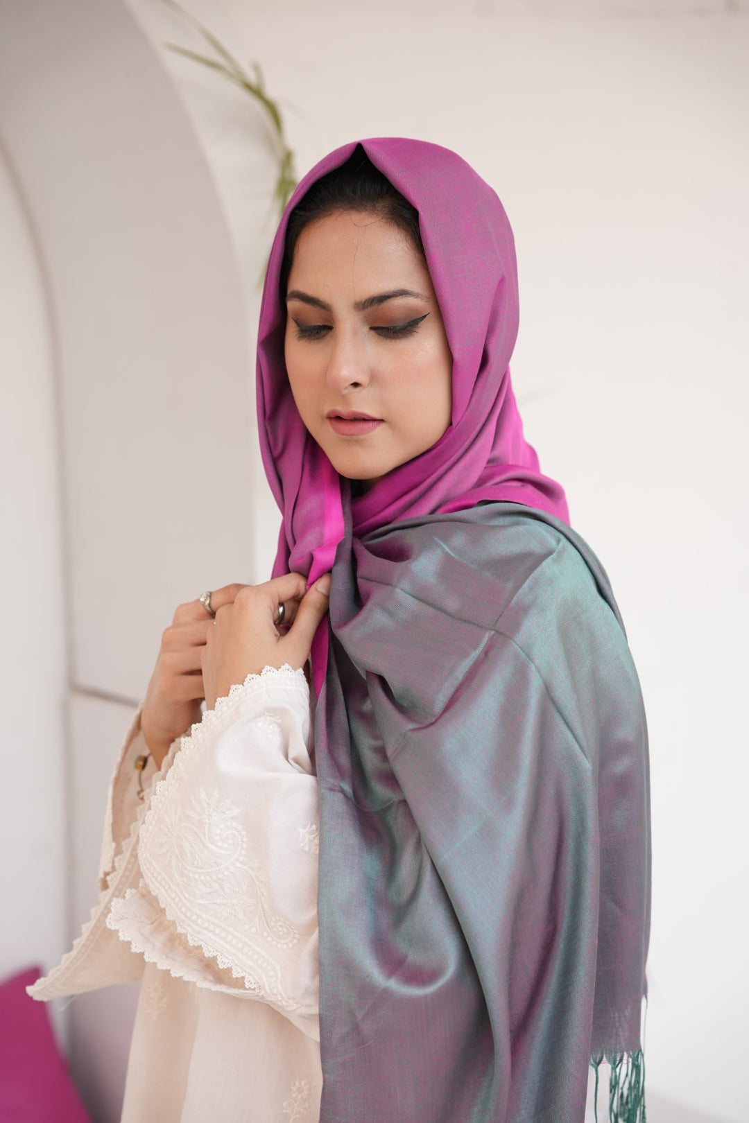 Silk Two Tone Hijab Pink & Grey