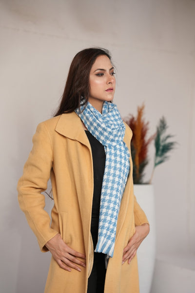 Hounds tooth Woolen Scarf - Carolina Blue