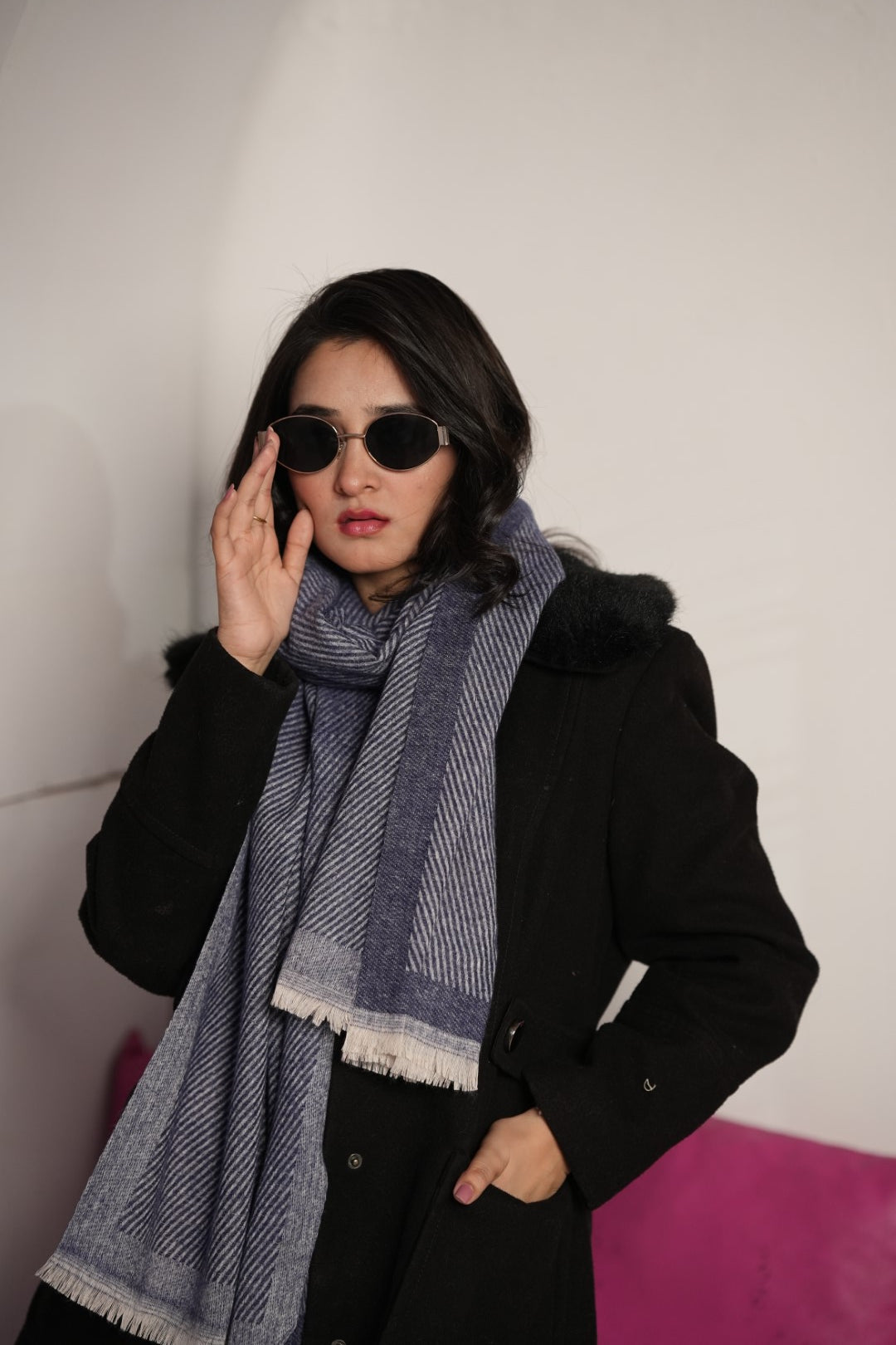 Woolen Diagonal Stripes - Navy
