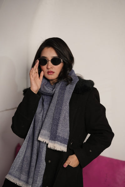 Woolen Diagonal Stripes - Navy