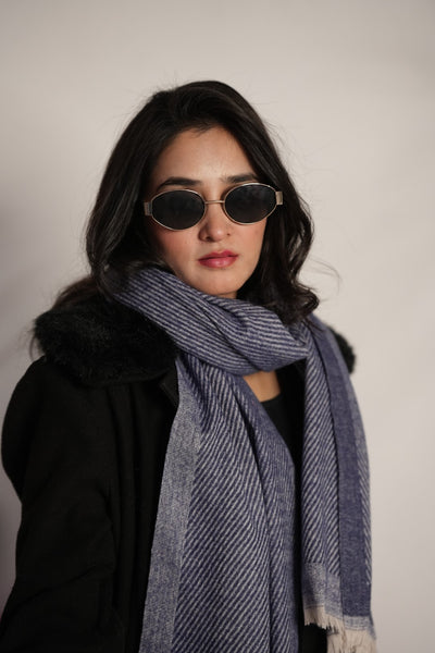 Woolen Diagonal Stripes - Navy