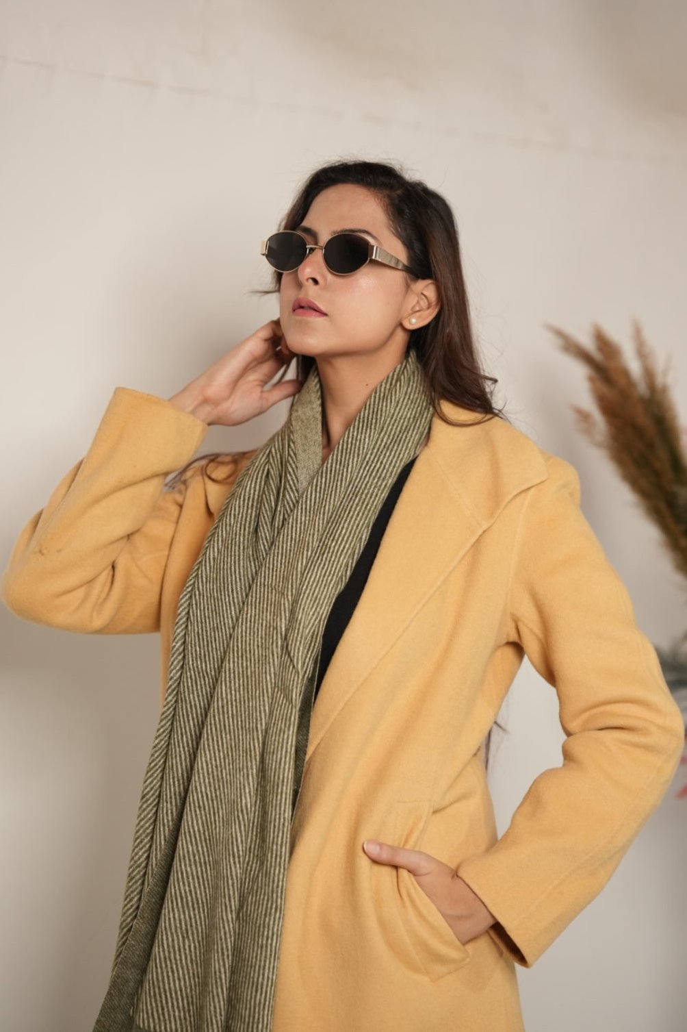 Woolen Diagonal Stripes - Gold and Green