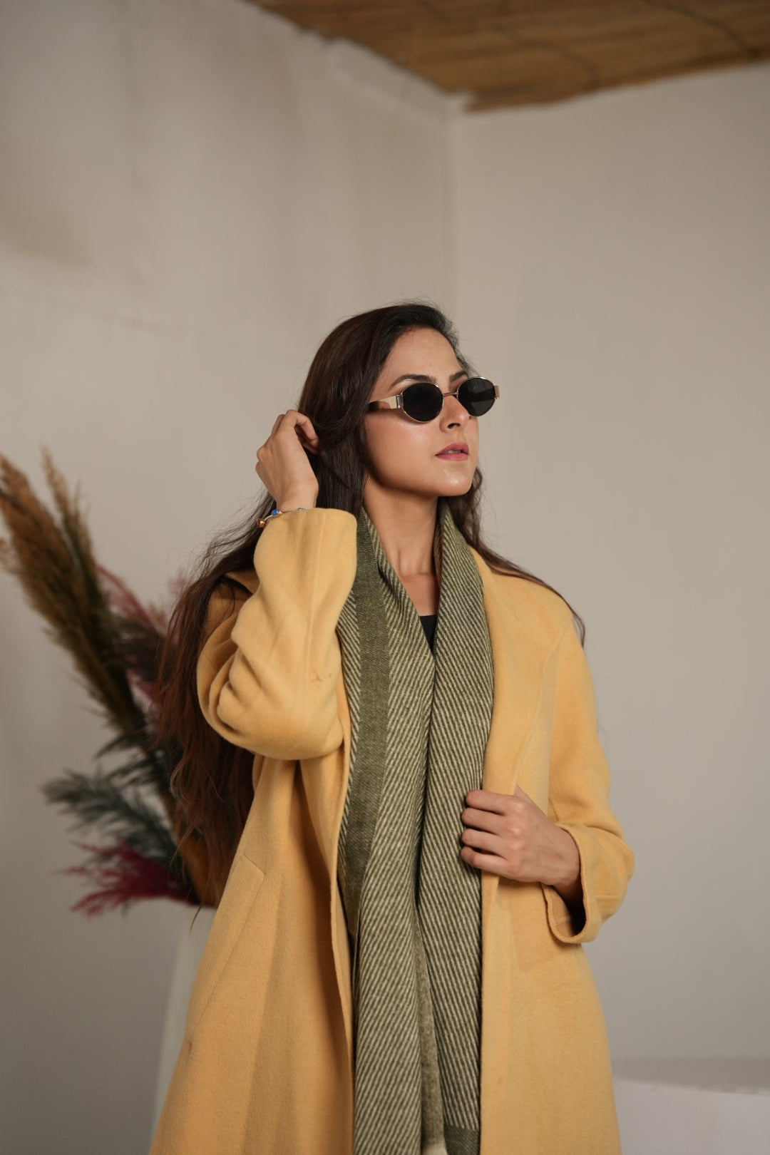 Woolen Diagonal Stripes - Gold and Green