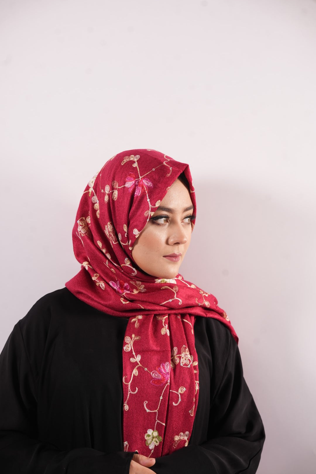 Pashmina Floral Embroidered - Red