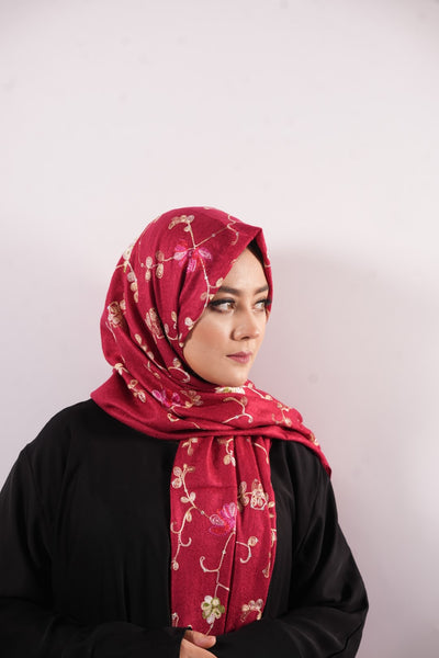 Pashmina Floral Embroidered - Red