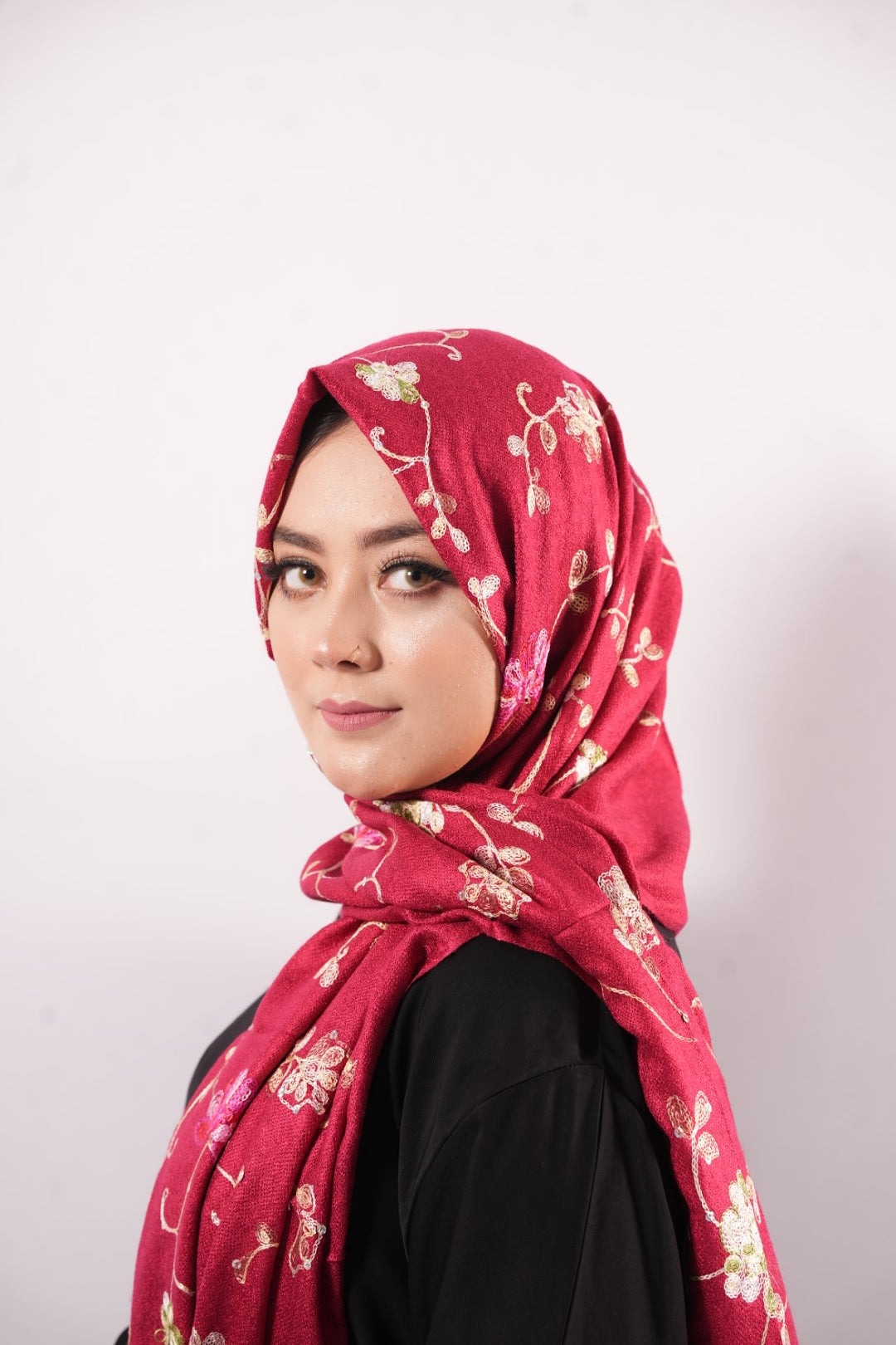 Pashmina Floral Embroidered - Red