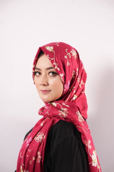 Pashmina Floral Embroidered - Red
