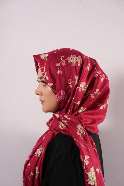 Pashmina Floral Embroidered - Red