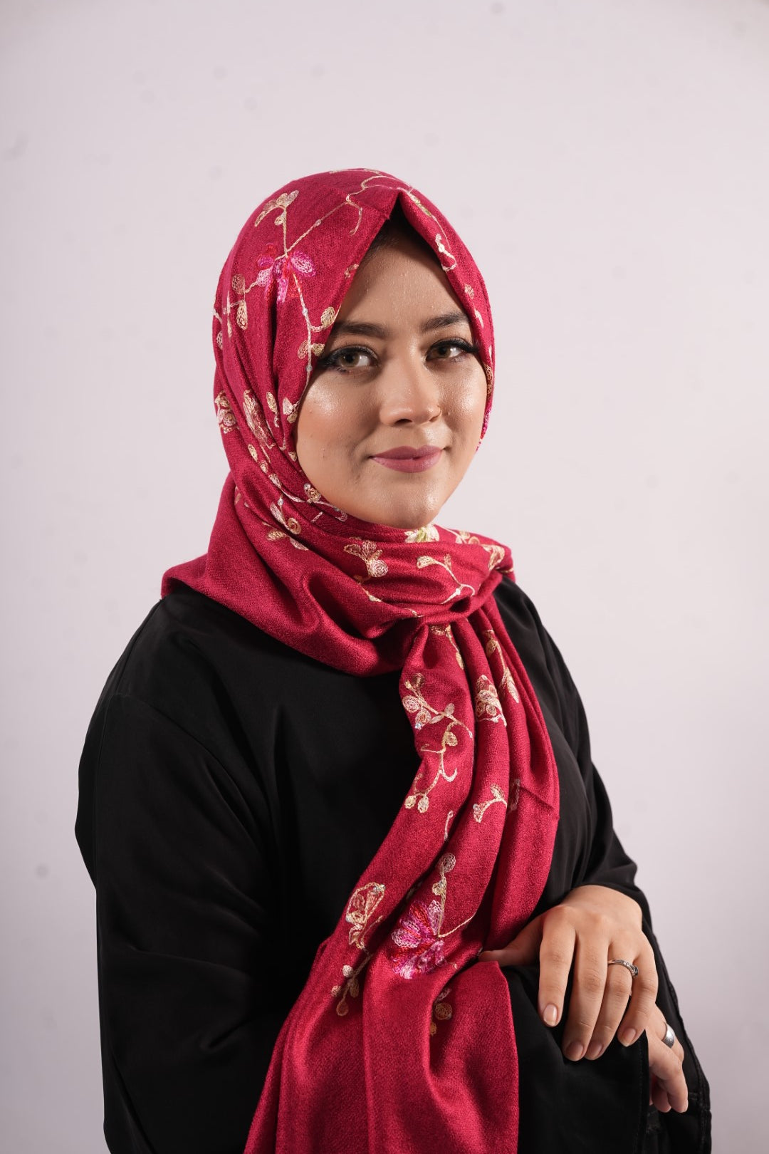 Pashmina Floral Embroidered - Red