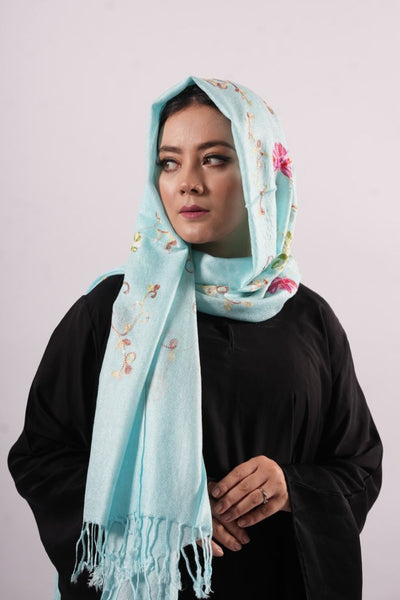 Pashmina Floral Embroidered - Sky Blue