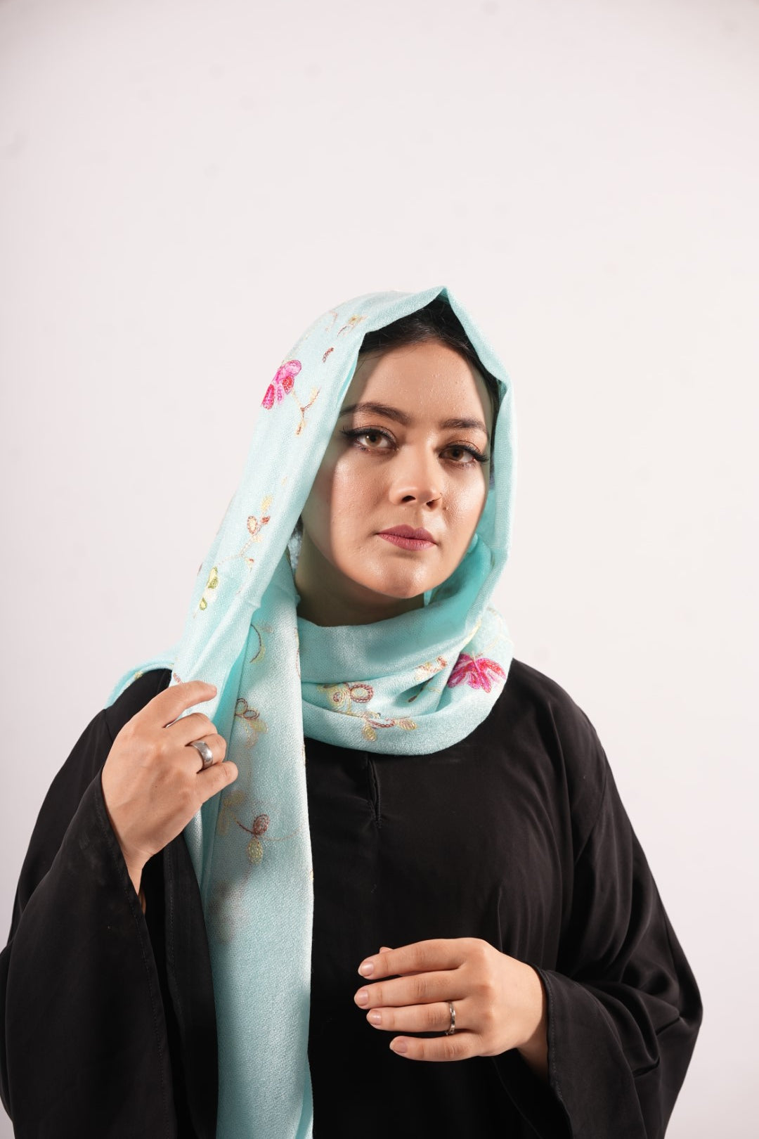 Pashmina Floral Embroidered - Sky Blue
