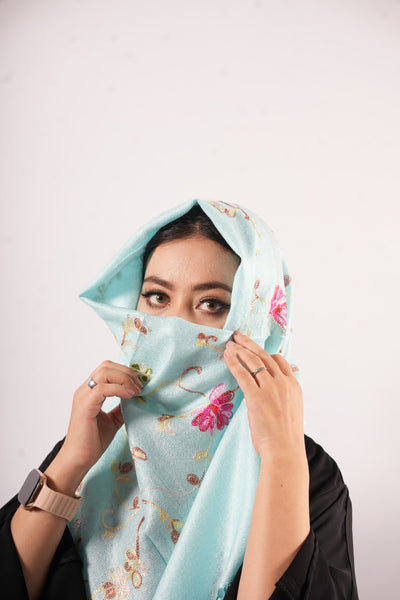 Pashmina Floral Embroidered - Sky Blue