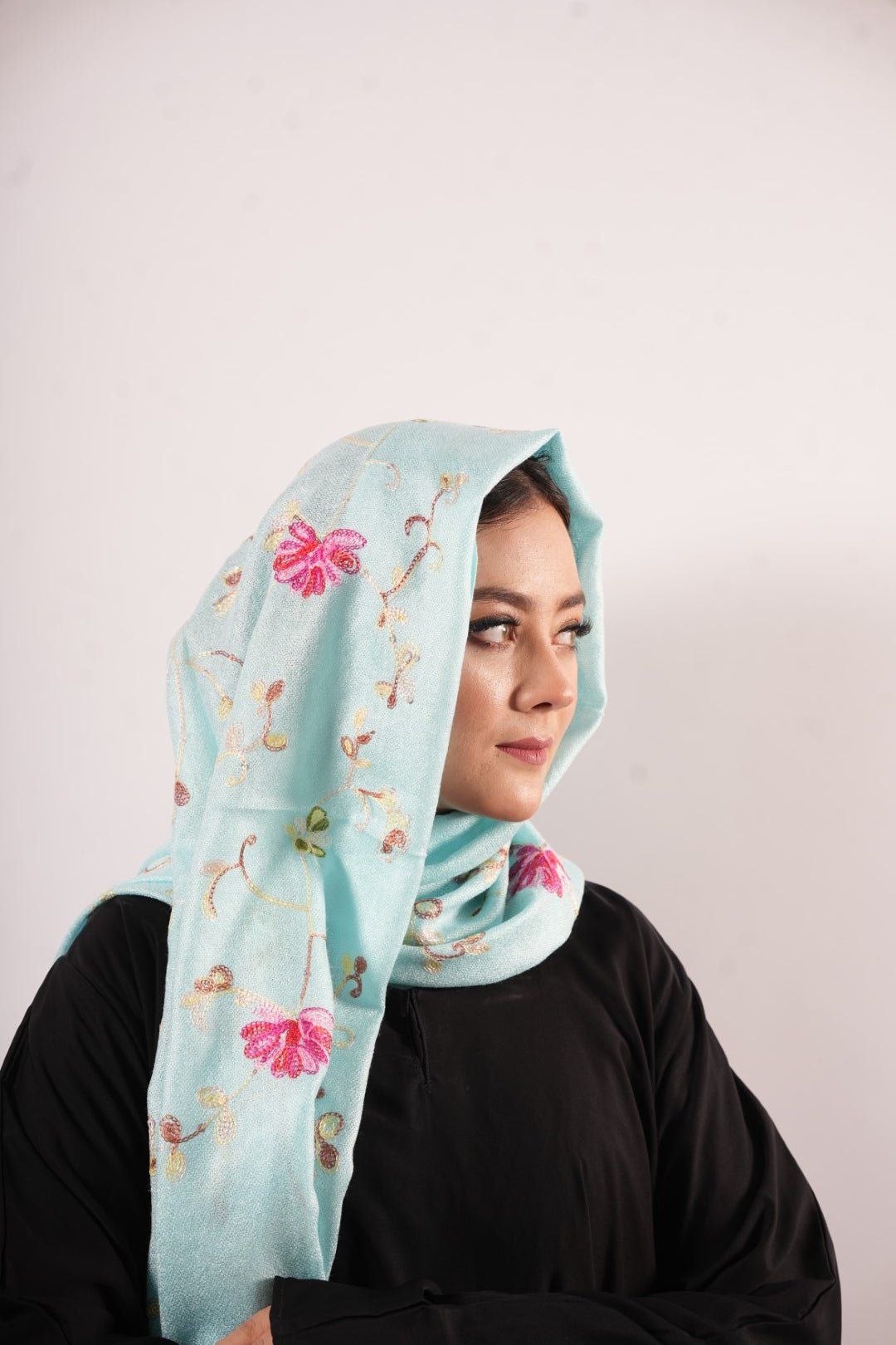 Pashmina Floral Embroidered - Sky Blue