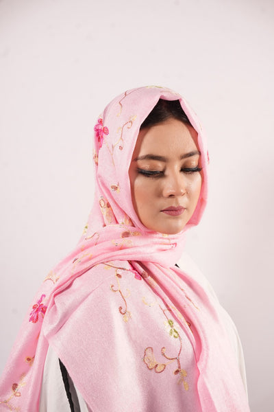 Pashmina Floral Embroidered - Light Pink