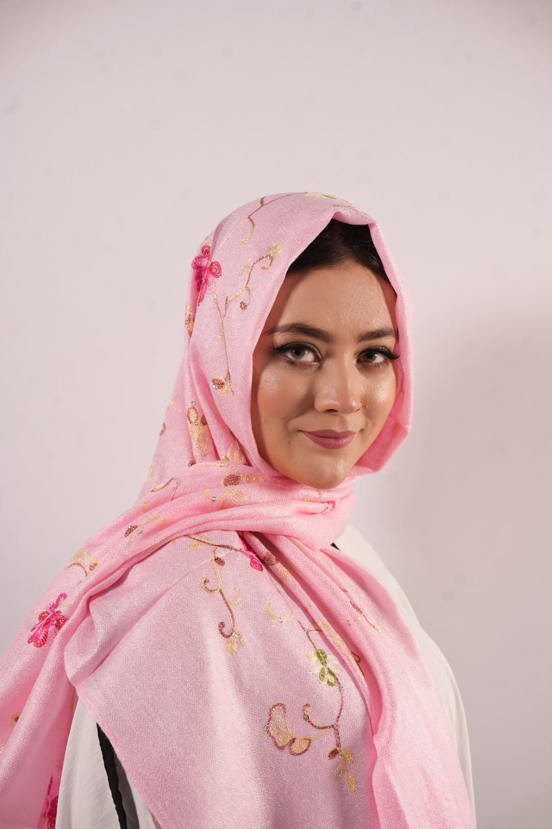 Pashmina Floral Embroidered - Light Pink