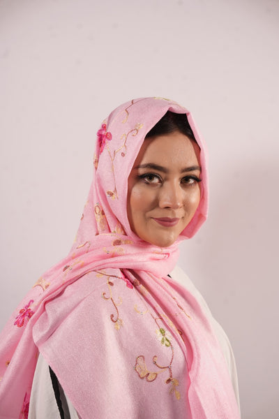 Pashmina Floral Embroidered - Light Pink