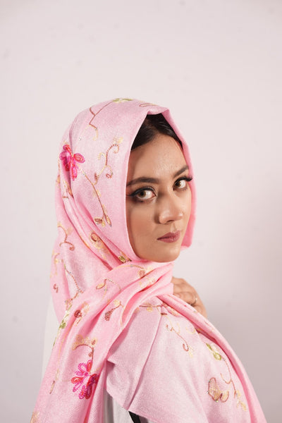 Pashmina Floral Embroidered - Light Pink