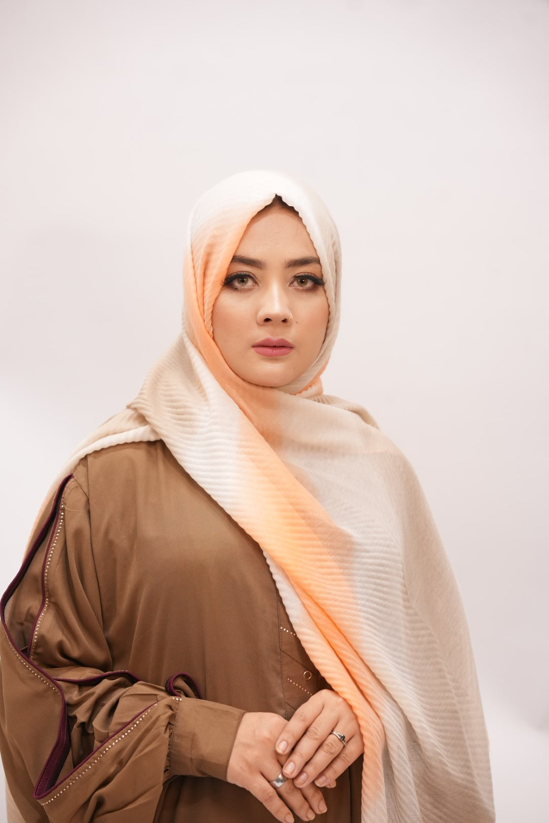 Viscose Waves Hijab - Orange & Grey