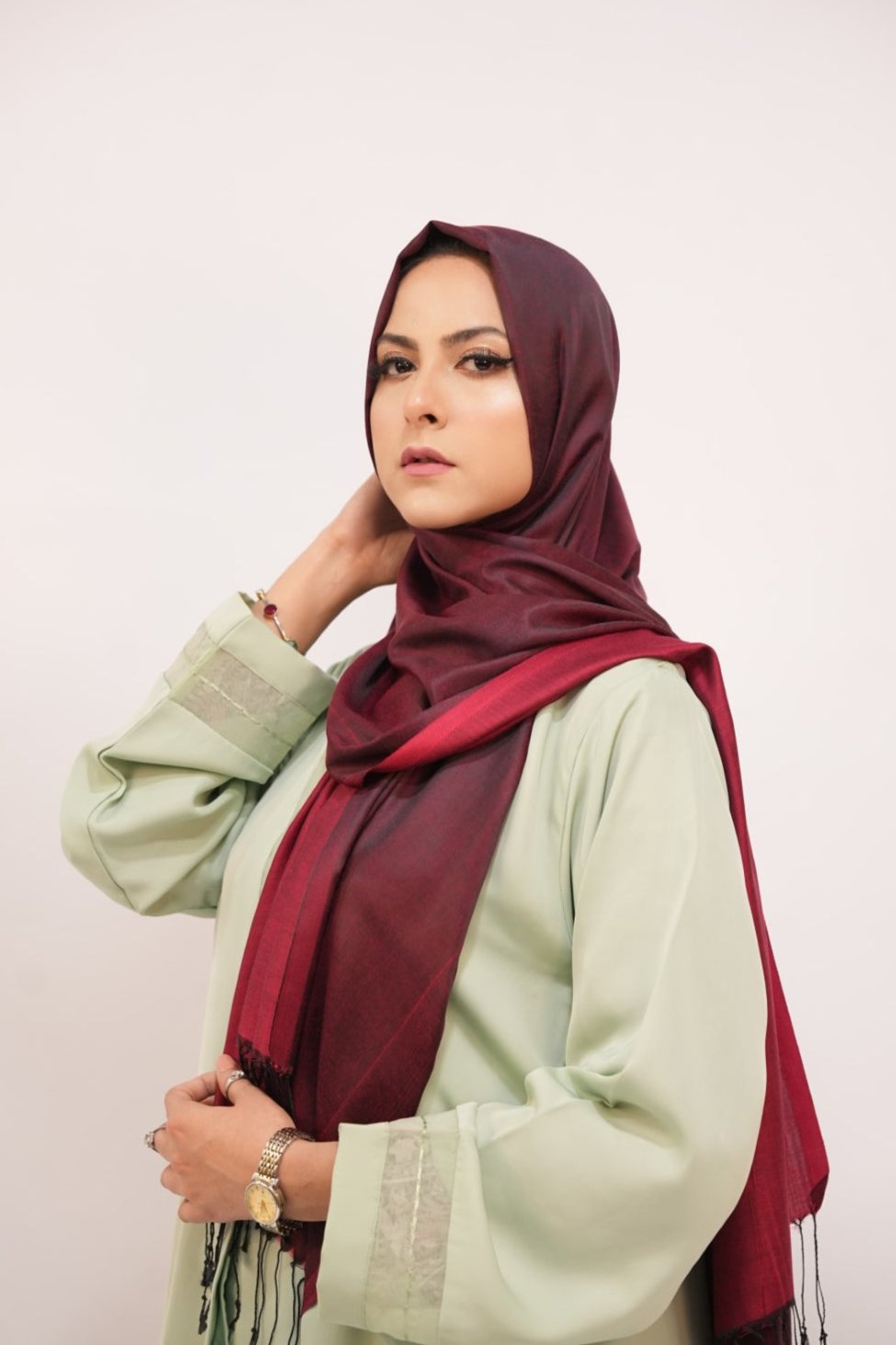 Silk Two Tone Hijab Red & Maroon