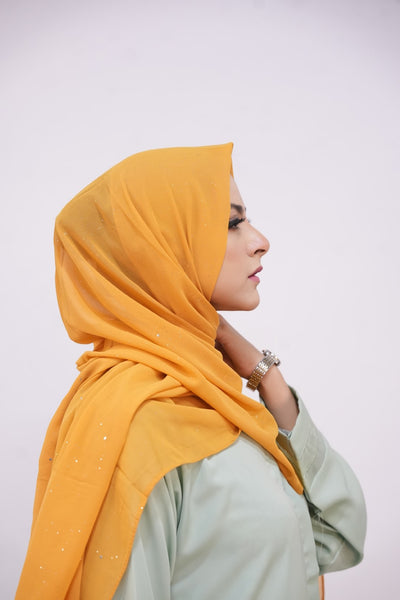 Georgette Glow Hijab - Mustard