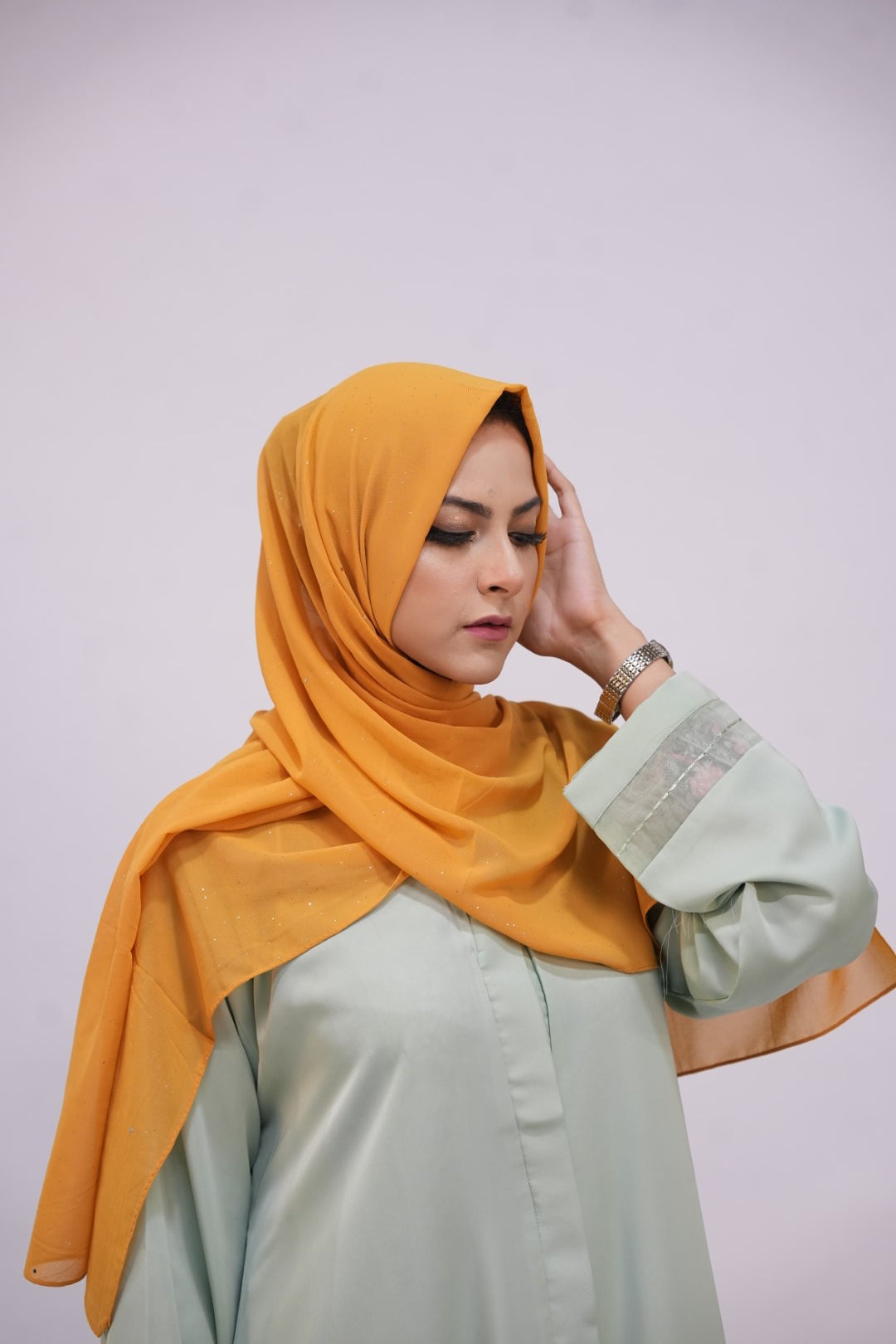 Georgette Glow Hijab - Mustard