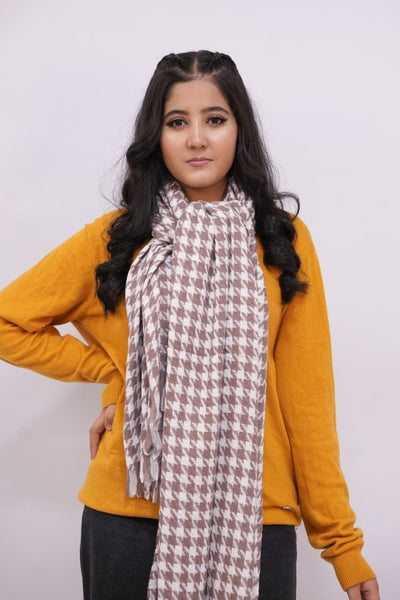 Hounds tooth Woolen Scarf - Mocha