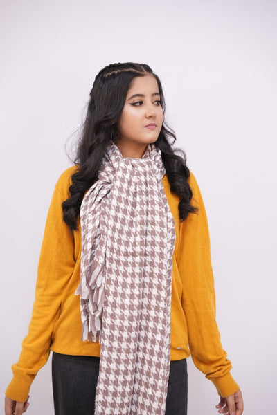 Hounds tooth Woolen Scarf - Mocha