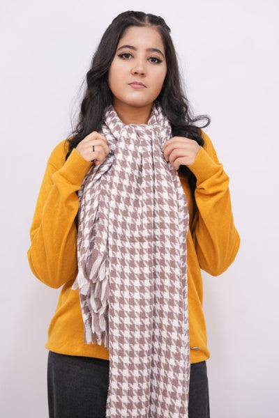 Hounds tooth Woolen Scarf - Mocha