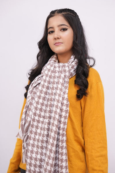 Hounds tooth Woolen Scarf - Mocha