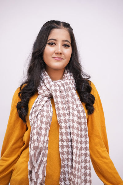 Hounds tooth Woolen Scarf - Mocha