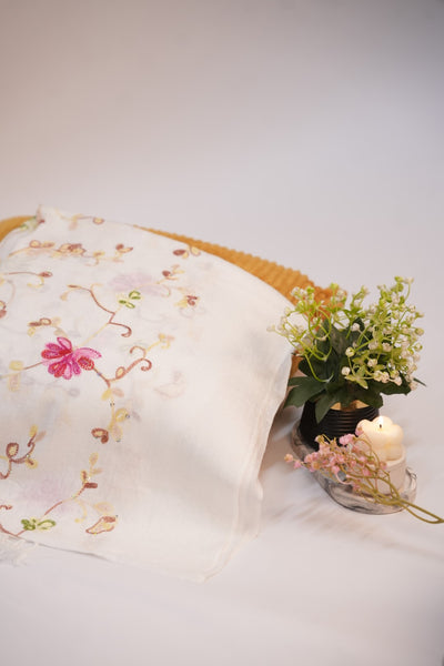 Pashmina Floral Embroidered - White