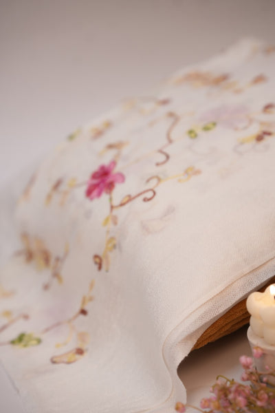 Pashmina Floral Embroidered - White
