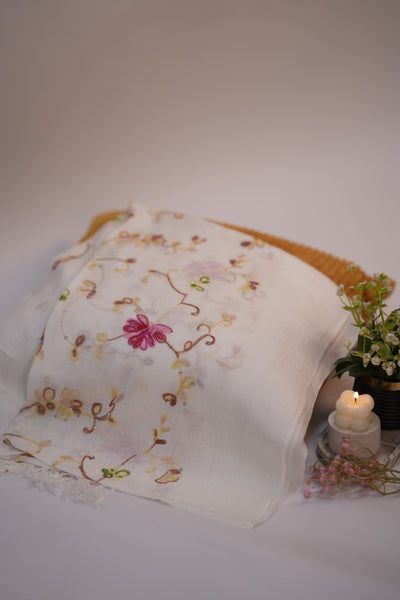 Pashmina Floral Embroidered - White