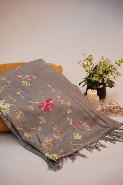 Pashmina Floral Embroidered - Grey