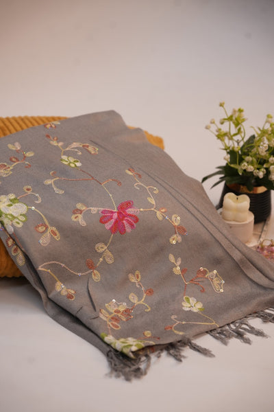 Pashmina Floral Embroidered - Grey