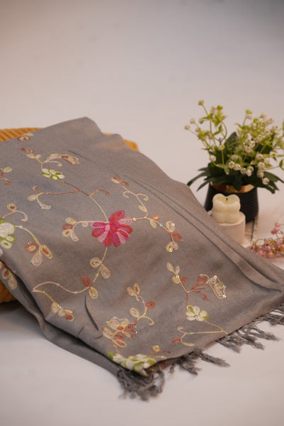 Pashmina Floral Embroidered - Grey