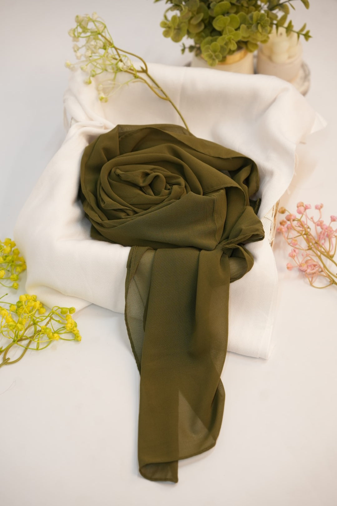 Georgette Hijab Mehndi Green