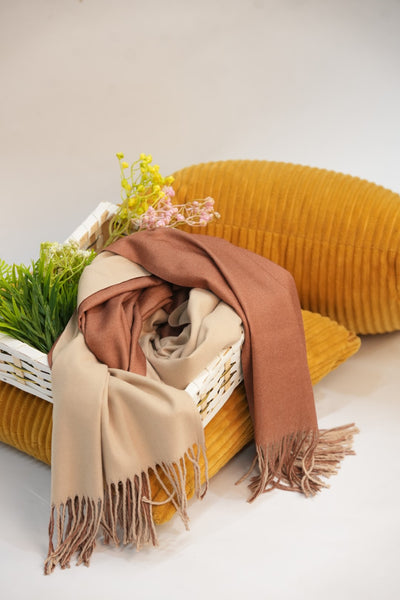 Woolen Two-Tone Scarf (Cream & Biscuit Brown)