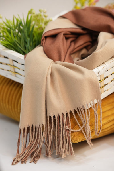 Woolen Two-Tone Scarf (Cream & Biscuit Brown)