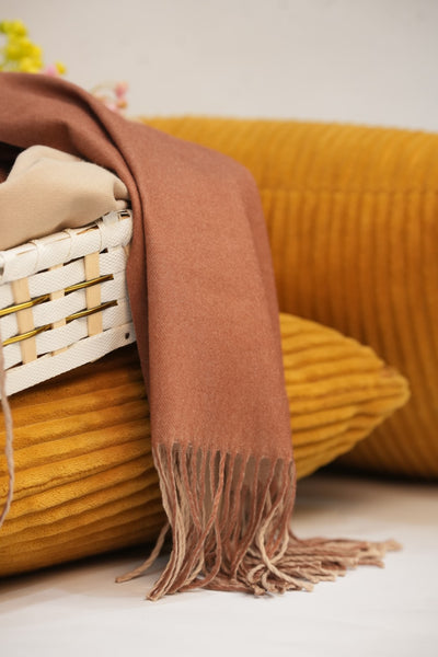 Woolen Two-Tone Scarf (Cream & Biscuit Brown)