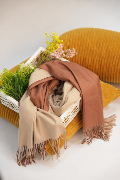 Woolen Two-Tone Scarf (Cream & Biscuit Brown)
