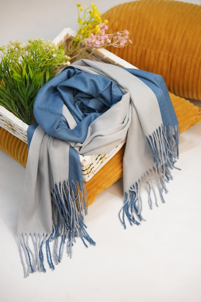 Woolen Two-Tone Scarf (Blue & Grey)