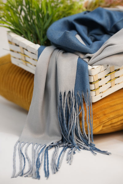 Woolen Two-Tone Scarf (Blue & Grey)