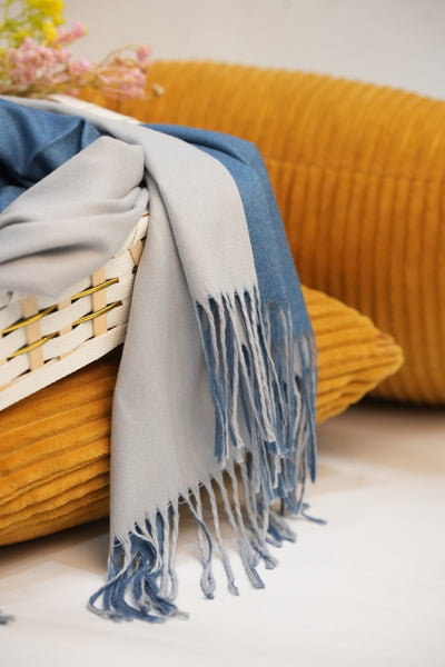 Woolen Two-Tone Scarf (Blue & Grey)