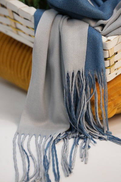 Woolen Two-Tone Scarf (Blue & Grey)