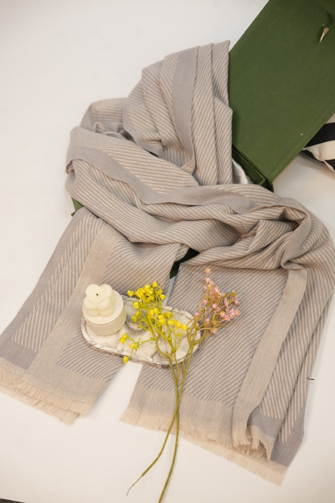 Woolen Diagonal Stripes - Light Grey