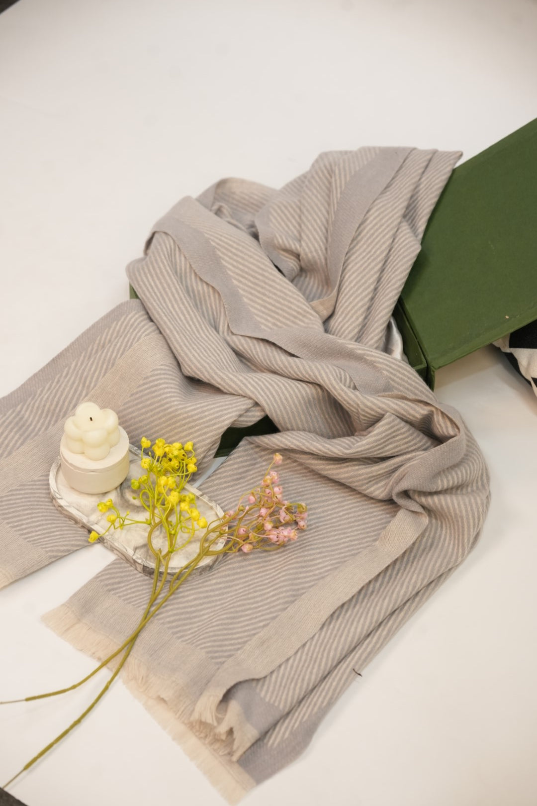 Woolen Diagonal Stripes - Light Grey