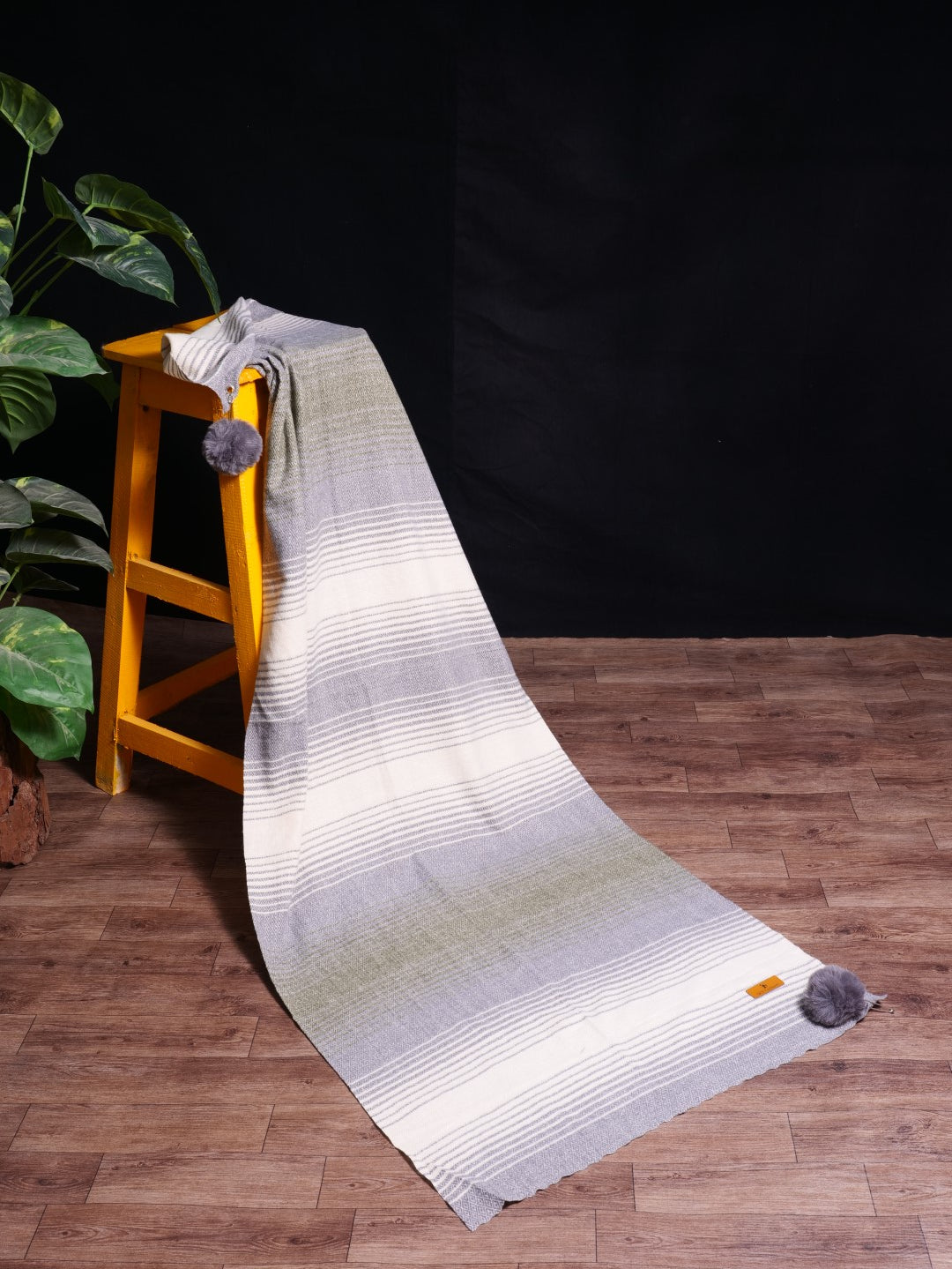 Chic Stripe Woolen Stole - Ash